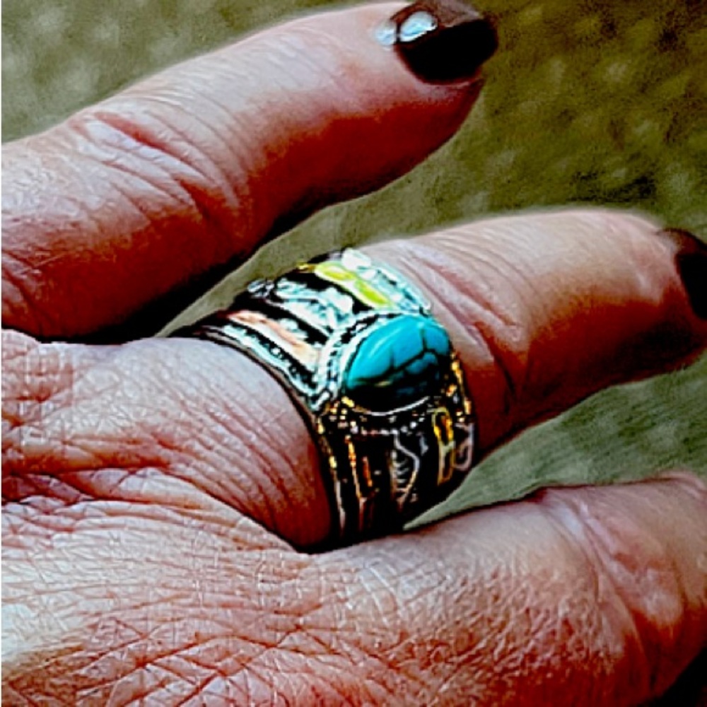 Anthropologie Turquoise and Mixed Metal Boho Ring (titanium) 8.5 - Picture 7 of 7